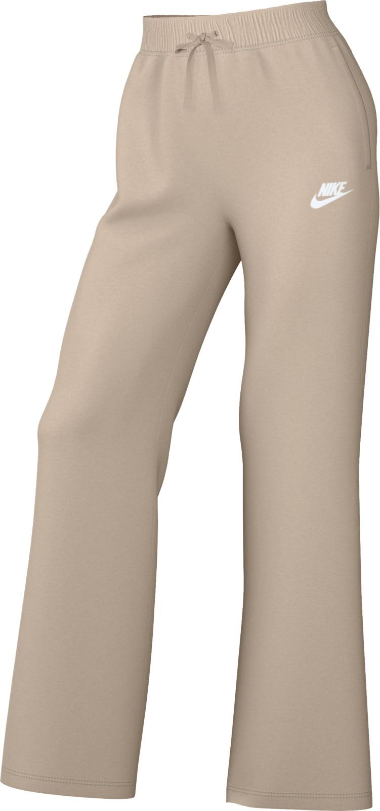 Nike Damen Pants W NSW Club FLC Mr Pant Wide L Sanddrift/White, L Sanddrift/White
