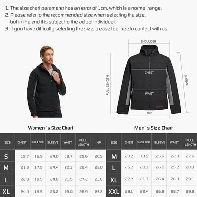 CONQUECO Herren Beheizte Jacken Wasserdicht Winddicht warm Softshell Winterjacke mit 10000mah Akku u