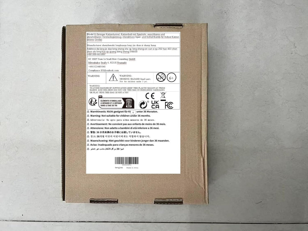 U-förmiger Katzentunnel, Katzenbett mit Spielrohr, waschbares und abnehmbares Versteckspielzeug, int