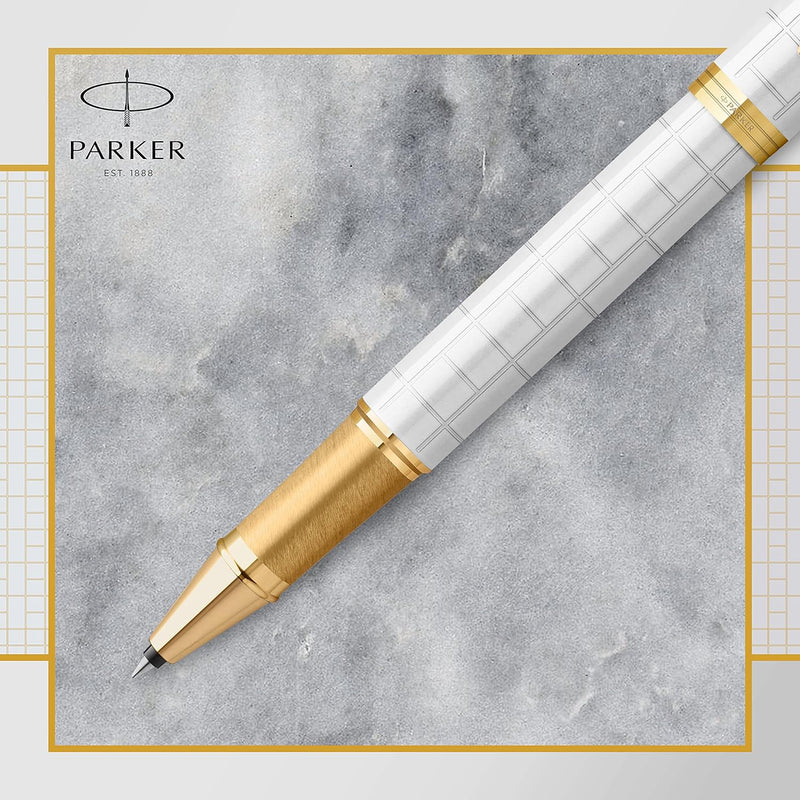 Parker IM Rollerball Tintenroller | Perlfarbene Premium-Lackierung mit goldenen Zierteilen | Feine S