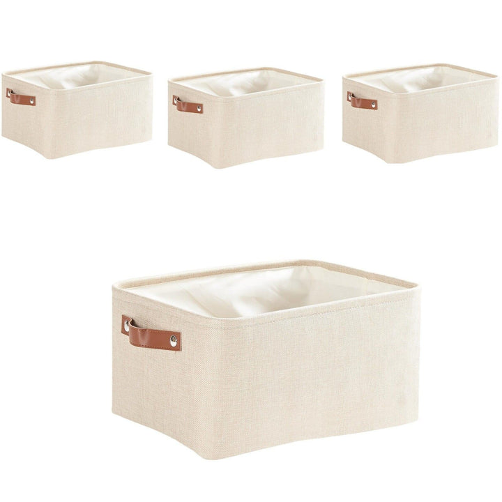 Mangata Faltbare Aufbewahrungskörbe mit Ledergriff,[4 Pack] Verdicktes Leinen Stoff Aufbewahrungsbox