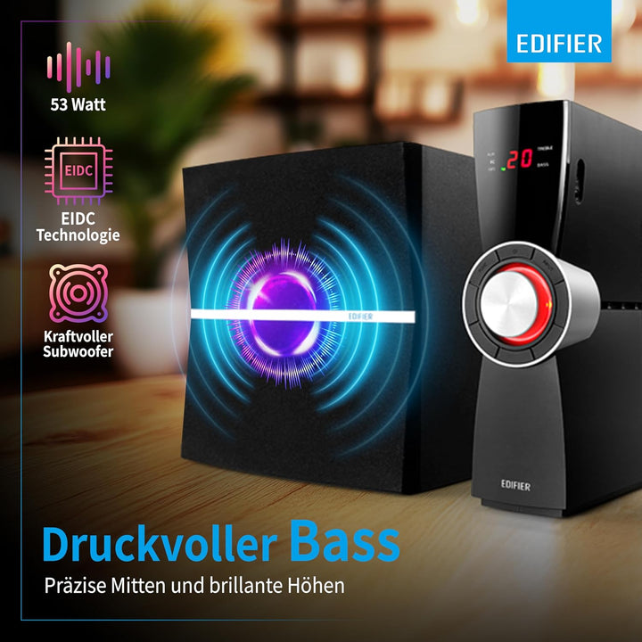 EDIFIER C2XD 2.1 Lautsprechersystem (53 Watt) mit Infrarot-Fernbedienung und optischem Eingang, C2XD