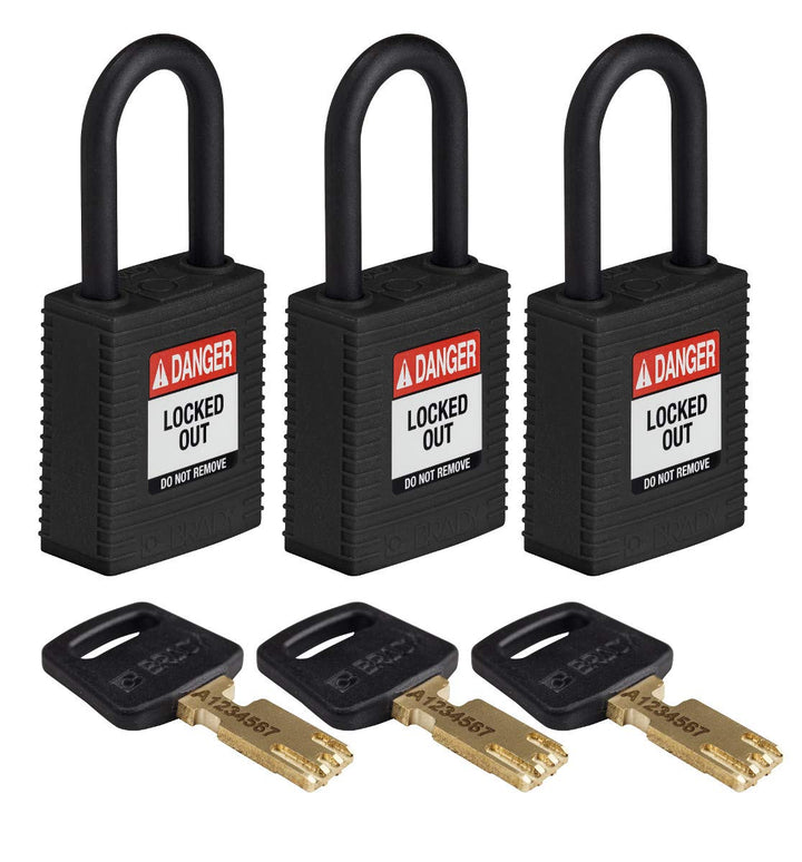 Brady (NYL-BLK-38PL-KA3PK) SafeKey Nylon Lockout-Vorhängeschloss Mit Nylon Bügel 38.00 mm Schwarz KA