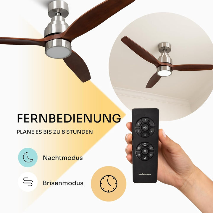 Mellerware - Deckenventilator mit Fernbedienung Brizy Bright | 45 W | 6 Geschwindigkeiten | Ultra le
