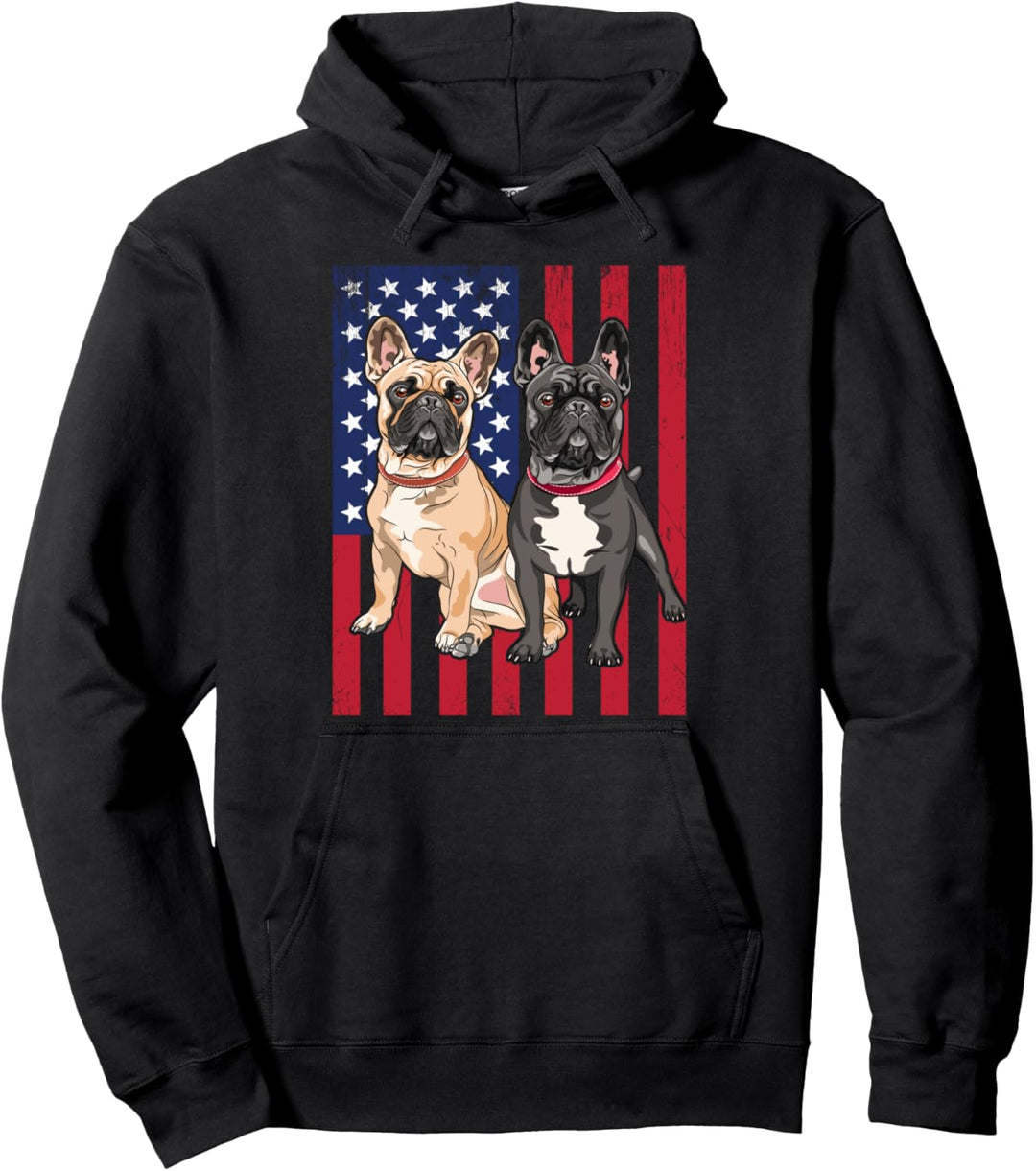 French Bulldog Frenchie USA Flag Pullover Hoodie