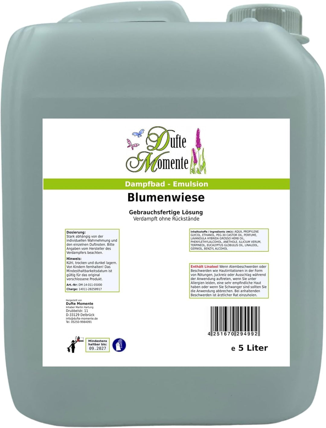 Dufte Momente Dampfbad-Emulsion 5 Liter Blumenwiese | Mit Anis, Lavendel & Rose | Gebrauchsfertig |