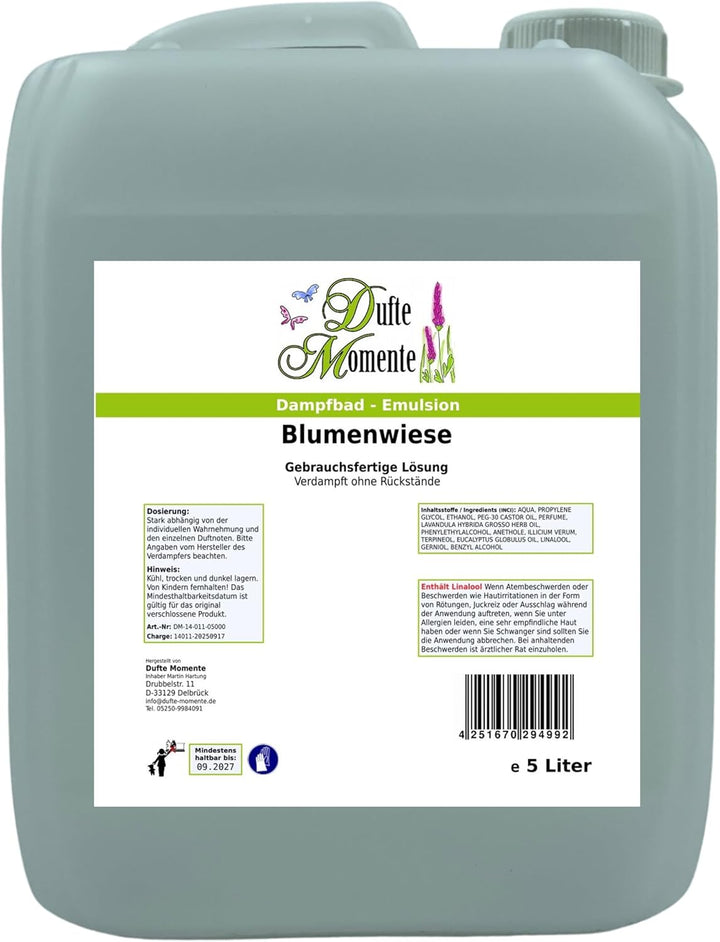 Dufte Momente Dampfbad-Emulsion 5 Liter Blumenwiese | Mit Anis, Lavendel & Rose | Gebrauchsfertig |