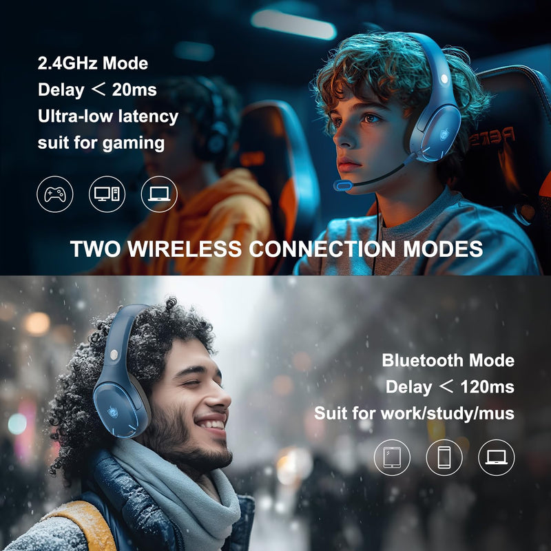 PHOINIKAS Q6 Gaming Headset Wireless, Bluetooth Headset mit Dual-Chips, Bluetooth 5.3 für Handy/Lapt