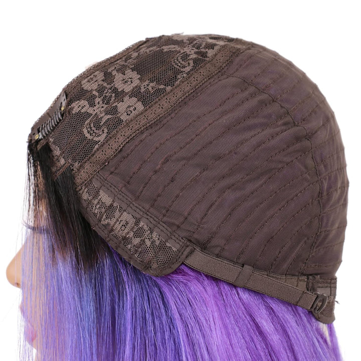 Huarisi Schwarze zu lila Bob Perücken u Teil Echthaar Menschliches Haar 10 Zoll 8a Short Wigs Straig