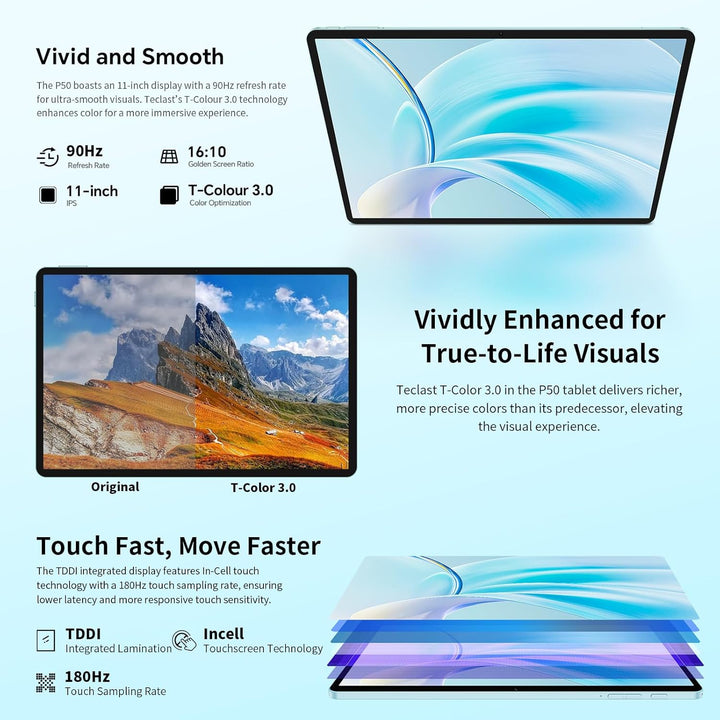 TECLAST P50 Android 16 Tablet 11 Zoll Gemini AI, 90Hz Display, T7250 Octa Core Gaming, 4G LTE Dual S