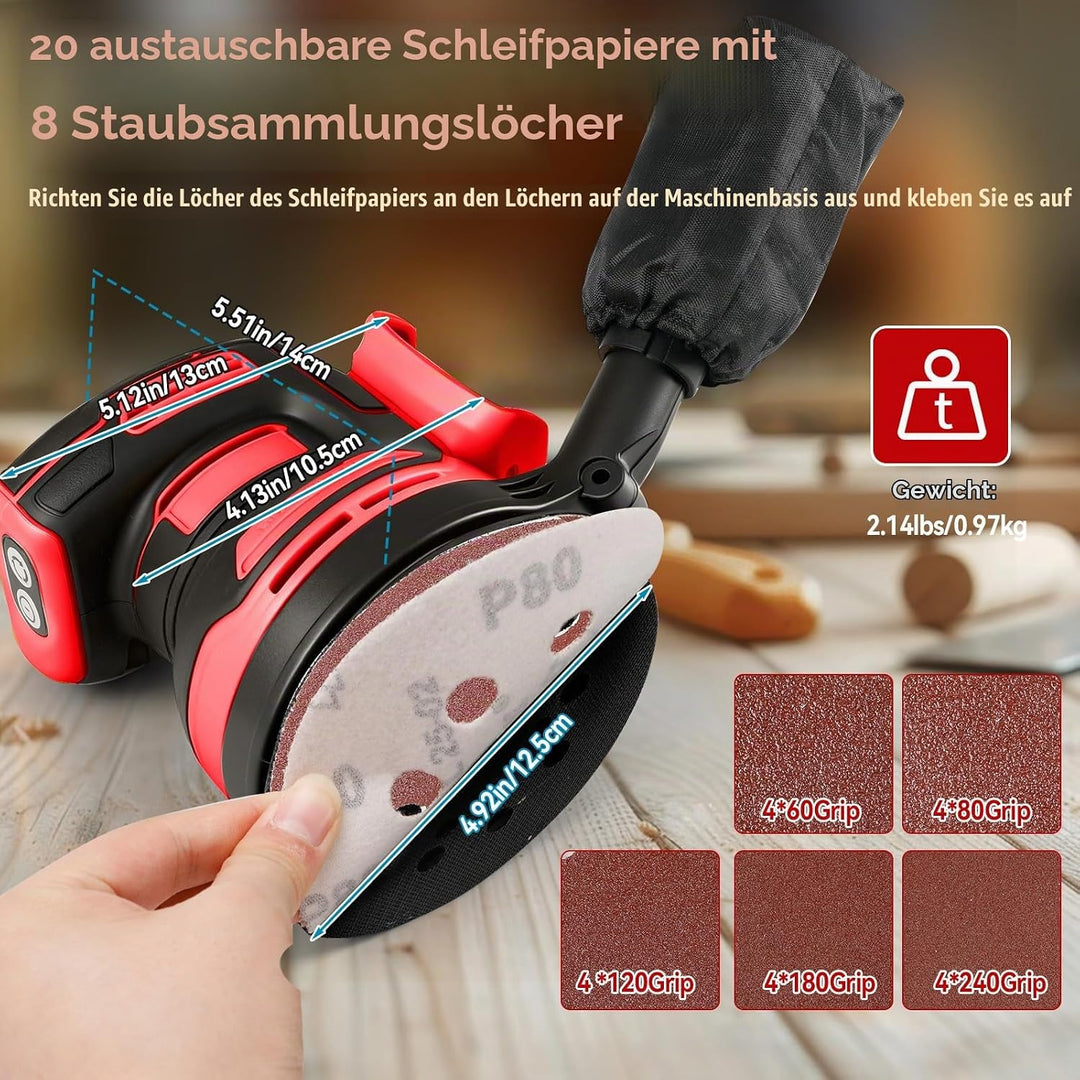 Bürstenloser Exzenterschleifer für Milwaukee M18 18V Akku, 12,7 cm Brushelss Elektrischer Handschlei