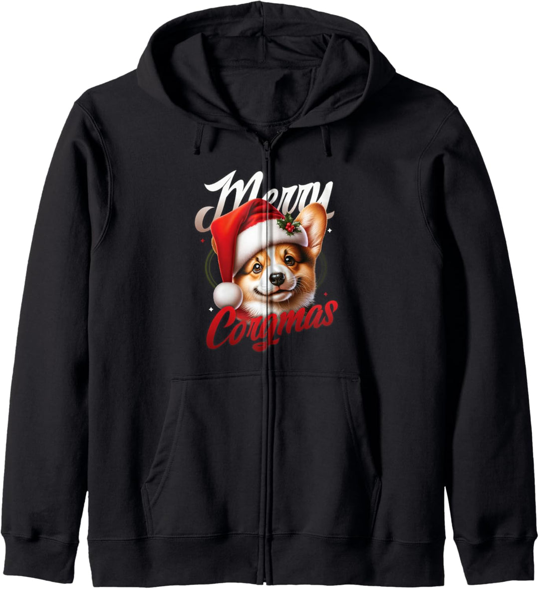 Frohe Corgmas Corgi trägt Weihnachtsmütze Corgi Weihnachten Kapuzenjacke
