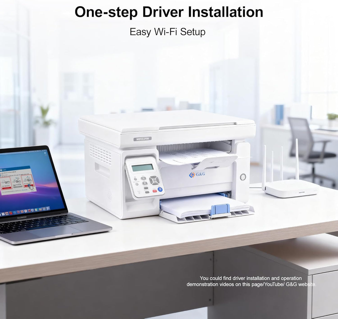 G&G M2022NW Laserdrucker - Multifunktionsgerät mit Drucker, Scanner und Kopierer,Schwarz-Weiss,WLAN(