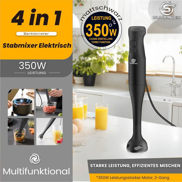 Stabmixer 4 in 1 Pürierstab Hand Blender Mixer Set Elektrische Zwei Geschwindigkeitsstufen Mit Mixst