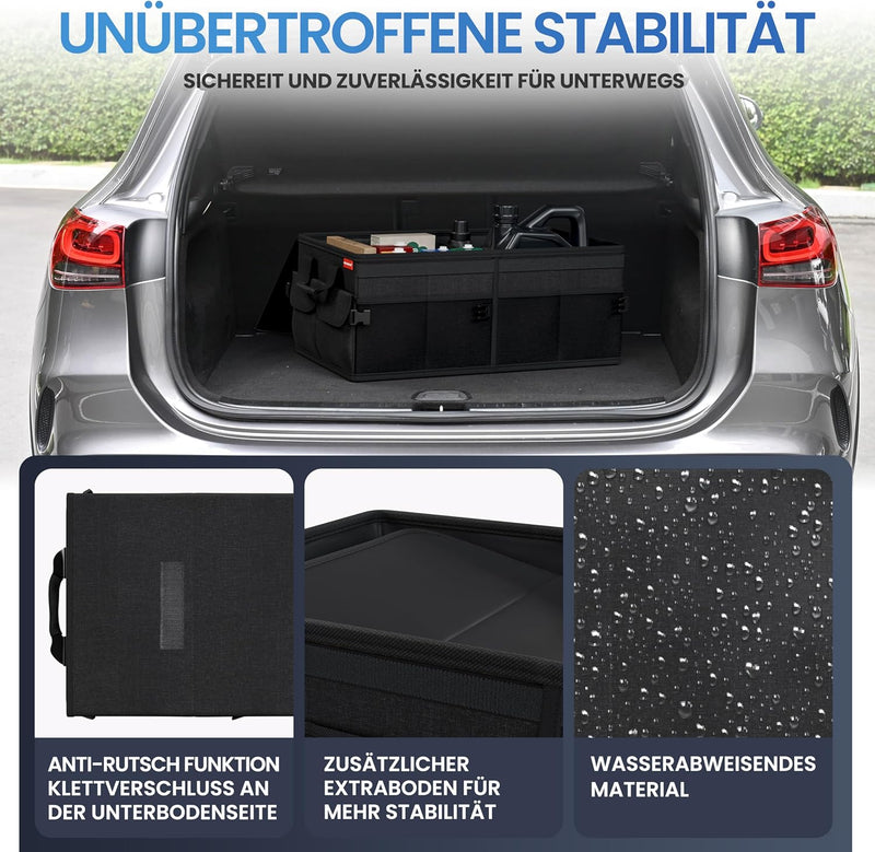 HELDENWERK Premium Kofferraum-Organizer mit Deckel stabil & rutschfest - Faltbare Auto Kofferraumtas