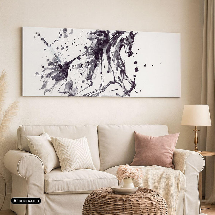 Wandbilder Dekoration Wohnzimmer Pferd Ritter Geschichte Reiten Panorama Bilder auf Leinwand 120x50c