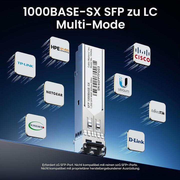 Cable Matters 2er-Pack 1000BASE-SX SFP LC Multimode Glasfaser Transceiver Modul, 1.25G, 850 nm, MMF