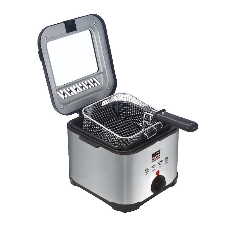 Bass Polska Fritteuse 3L, Edelstahl, 2000W, Temperaturregelung 60-190°C, mit Sichtfenster und Fritti
