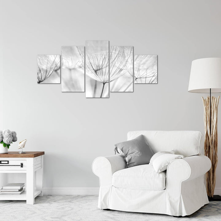 Runa Art Wandbilder Blumen Pusteblume 5 Teilig Bild auf Vlies Leinwand Deko Wohnzimmer Natur Schwarz