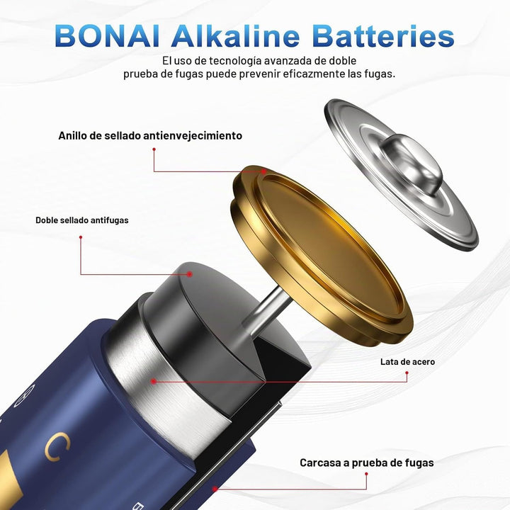BONAI Longlife C Baby Batterien Alkaline 1,5V (14er-Pack) 7000mAh Hohe Kapazität Babyzellen Typ C-Al
