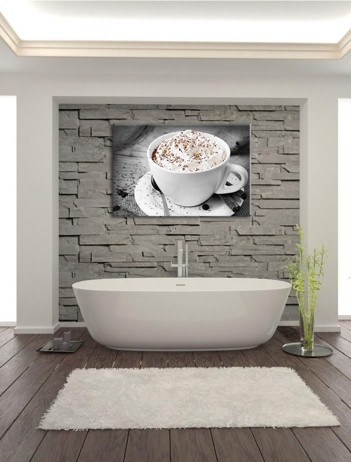 Kaffe mit Sahne und Zimt schwarz/weiss Format: 100x70 cm auf Leinwand, XXL riesige Bilder fertig ger