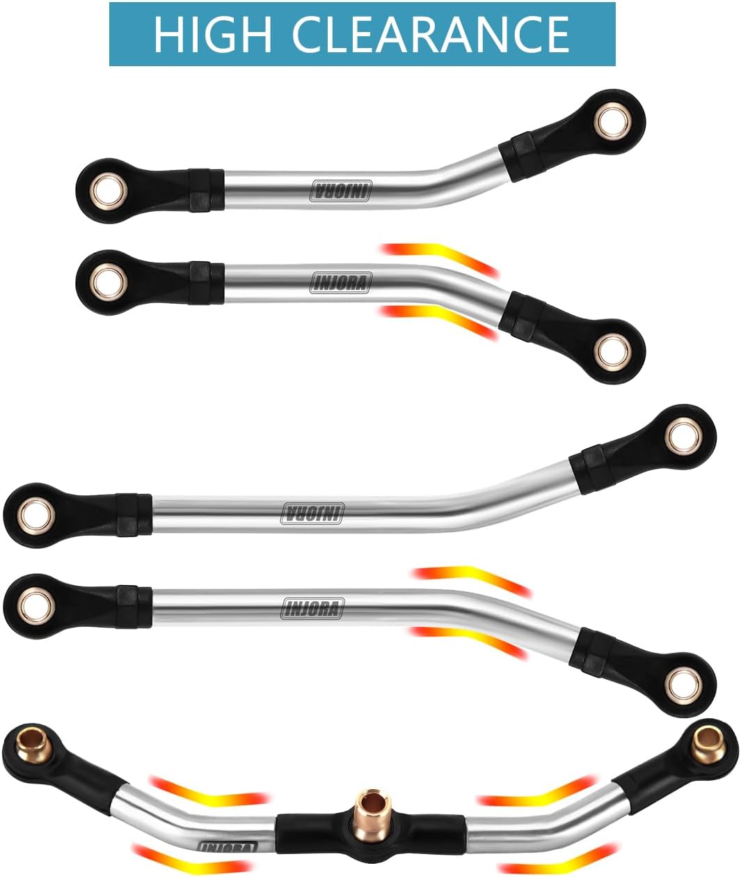 INJORA Edelstahl Hoher Abstand Chassis-Links Steering Link Set für TRX4M Upgrade 1/18 RC Crawler 9 S