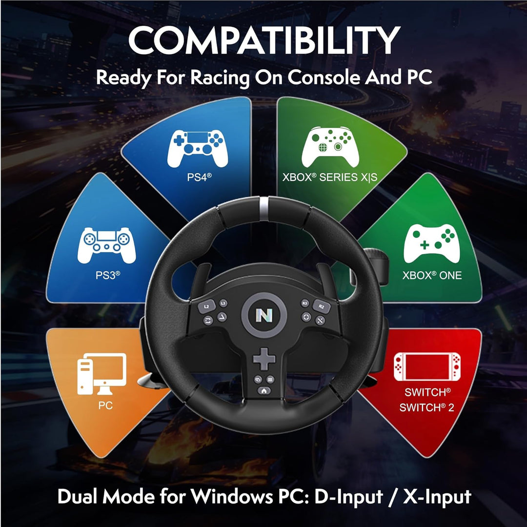 NITHO Drive Pro V200 Lenkrad mit Pedalen und Schalthebel, Gaming-Rennlenkrad für PC, PS4, Xbox One,