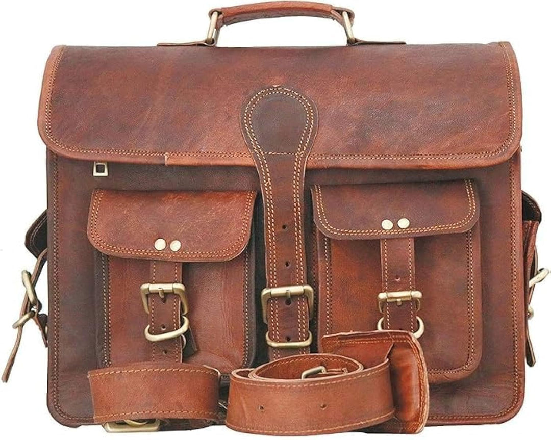Leder-Umhängetasche für Herren, Vintage-Laptoptasche mit verstellbarem Riemen, Crossbody-Tasche für