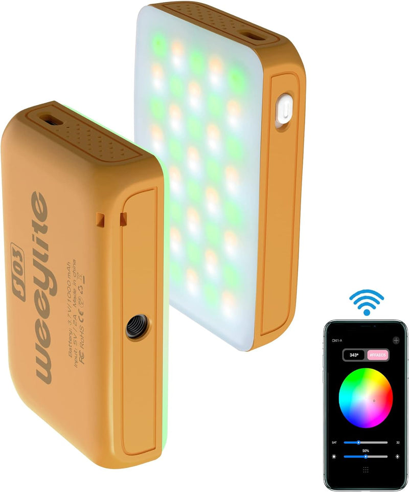 Weeylite LED Videolicht RGB,Mini Videoleuchte mit 1000mAh Akku,APP Kontrolle Kamera Licht Dimmbare 2