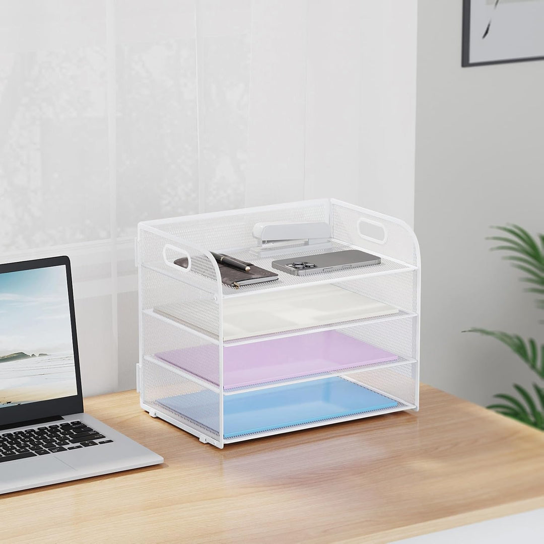 Marbrasse Schreibtisch Ablagen Organizer,4-Stufige Brief Papier Ablage mit Griff,Metall Gitter Desig