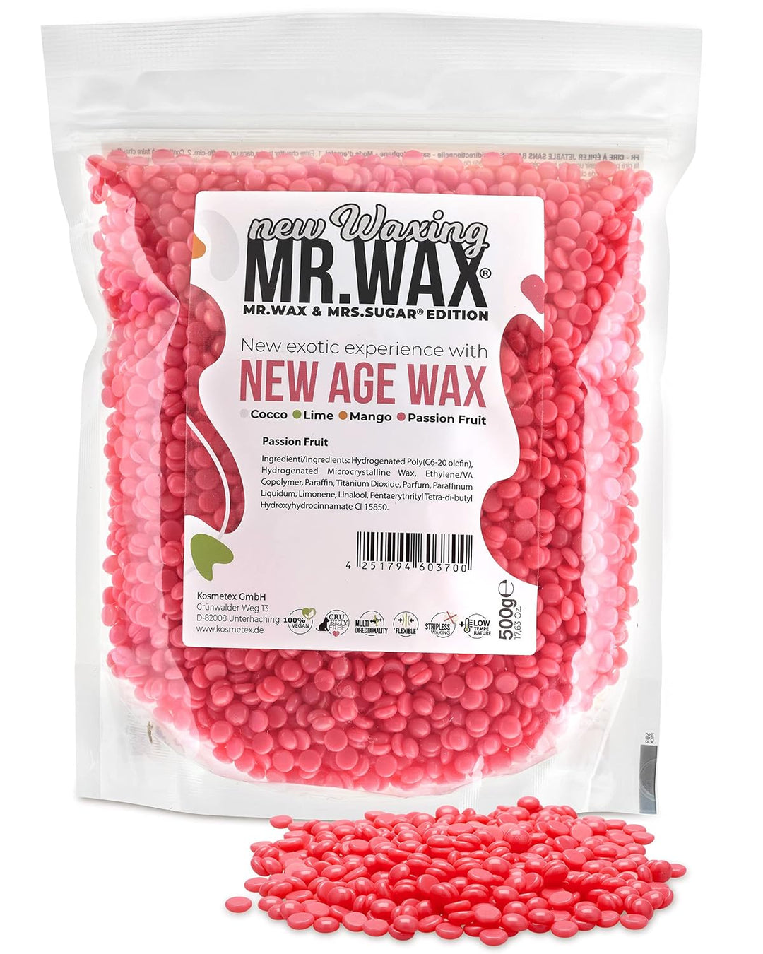 Mr. Wax New Age Waxing Passionsfrucht Wachsperlen für Haarentfernung, Wachs Warmwachs Perlen, schmer