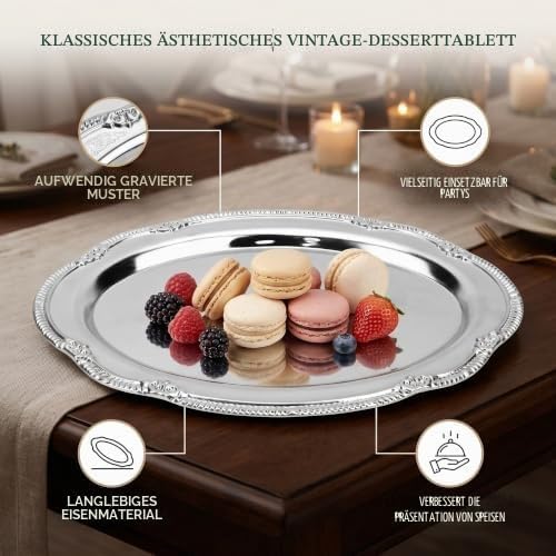 Zerodis Desserttablett, Vintage-Servierplatte aus Metall Im Hofstil mit Gravur, Dekorative Servierpl