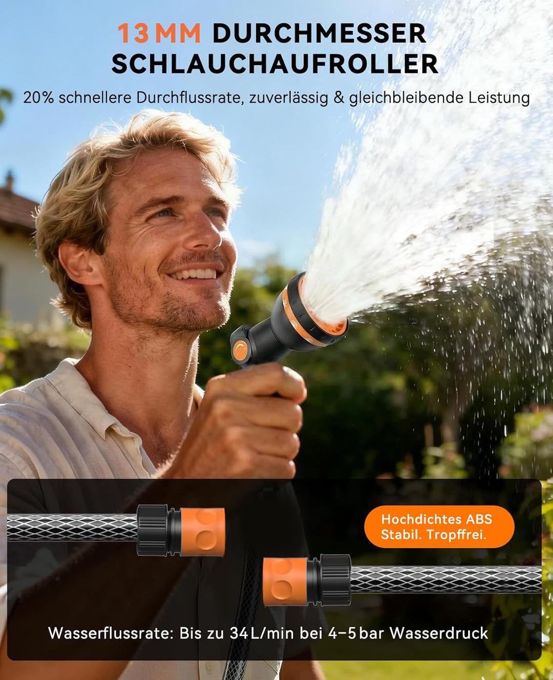 SUNPOW Wand Schlauchbox RollUp 35 M - Schlauchtrommel Wandmontage Mit 10 Funktion Sprayer Düse - Jed