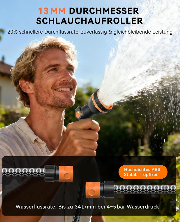 SUNPOW Wand Schlauchbox RollUp 15m- Schlauchtrommel Wandmontage Mit 10 Funktion Sprayer Düse - Jede