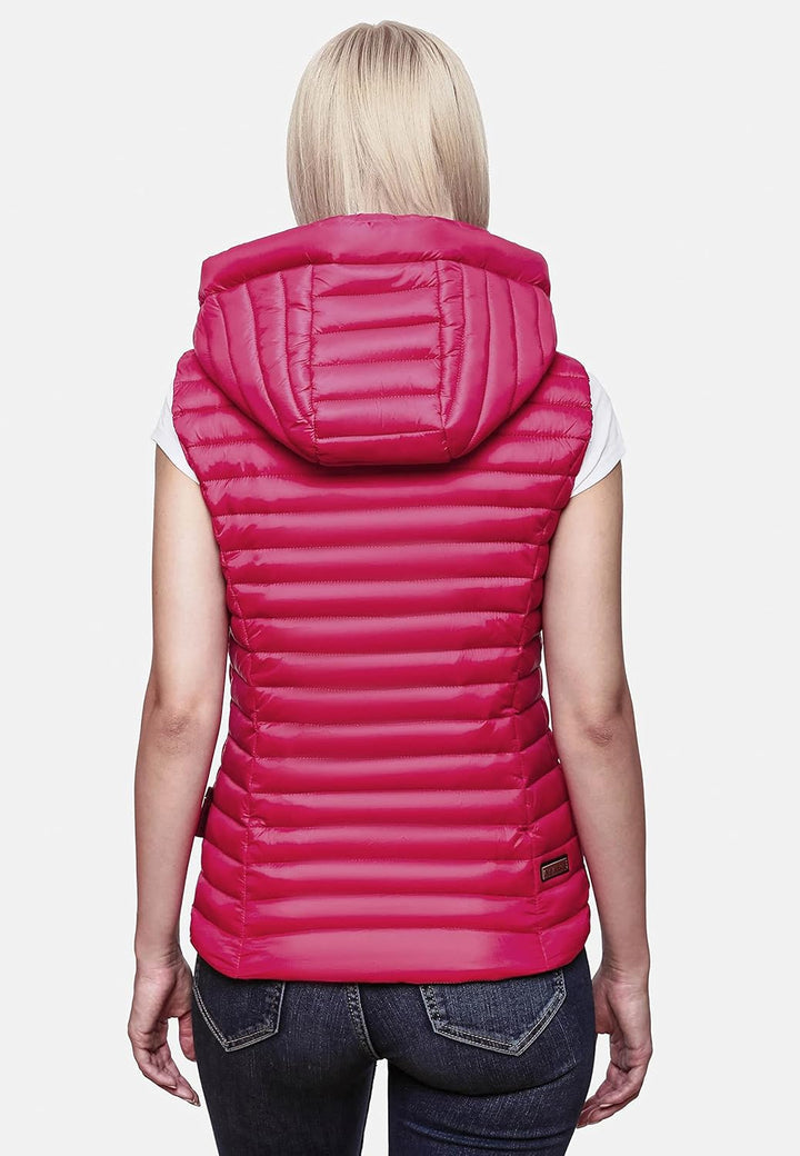 Navahoo Damen Übergangsjacke leichte Steppweste mit Abnehmbarer Kapuze Shadaa XS-3XL XS Fuchsia, XS