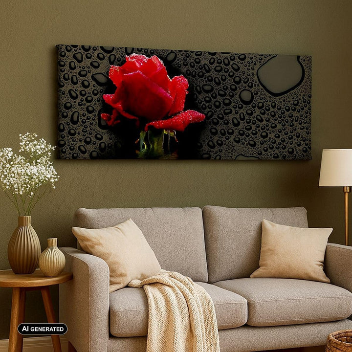 Panorama Bilder auf Leinwand Blume rote rose wasser tau Leinwandbild 90x30cm Wandbilder Dekoration W