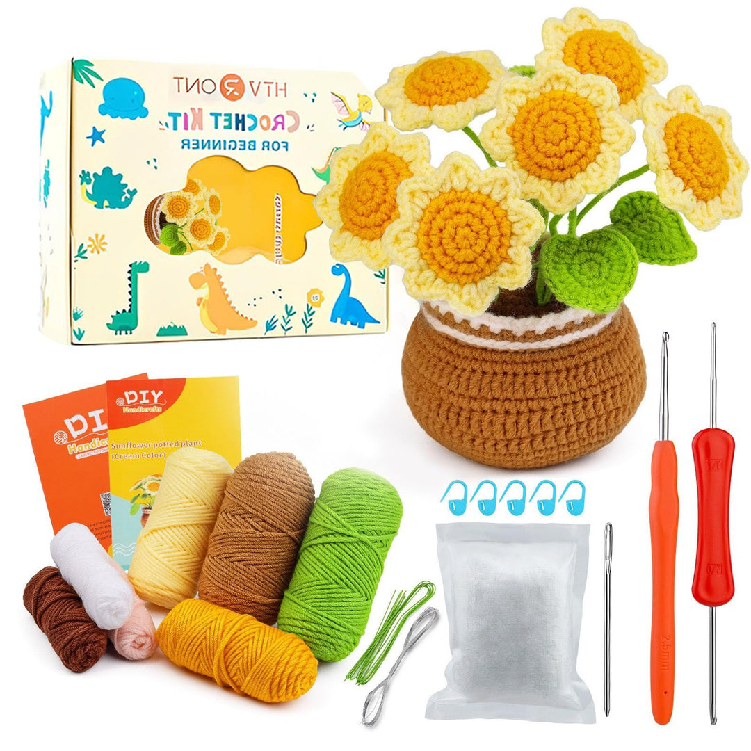 Lonsien Häkeln für Anfänger Sonnenblume Häkelset Kinder Komplett Stricken für Anfänger Set Amigurumi
