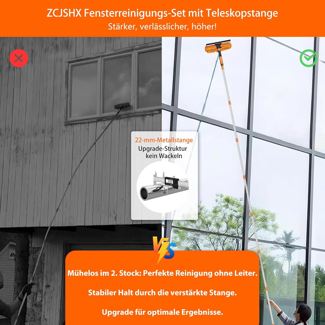 4.5M Fensterwischer Teleskop Fuer Fenster: 2 in 1 Fensterputzer Putzen Set Profi Abzieher Fensterabz