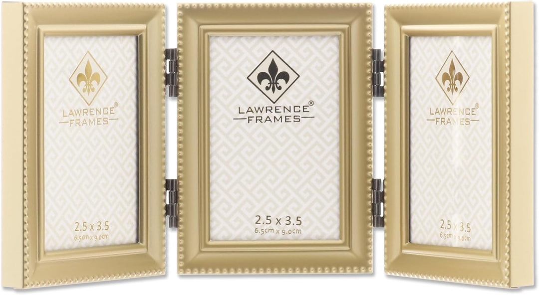 Lawrence Frames Bilderrahmen mit Scharnier, Antik-Gold, Messing, 5 x 7,6 cm, Perlenkante Goldfarben