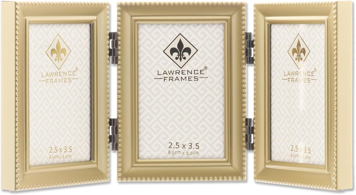 Lawrence Frames Bilderrahmen mit Scharnier, Antik-Gold, Messing, 5 x 7,6 cm, Perlenkante Goldfarben