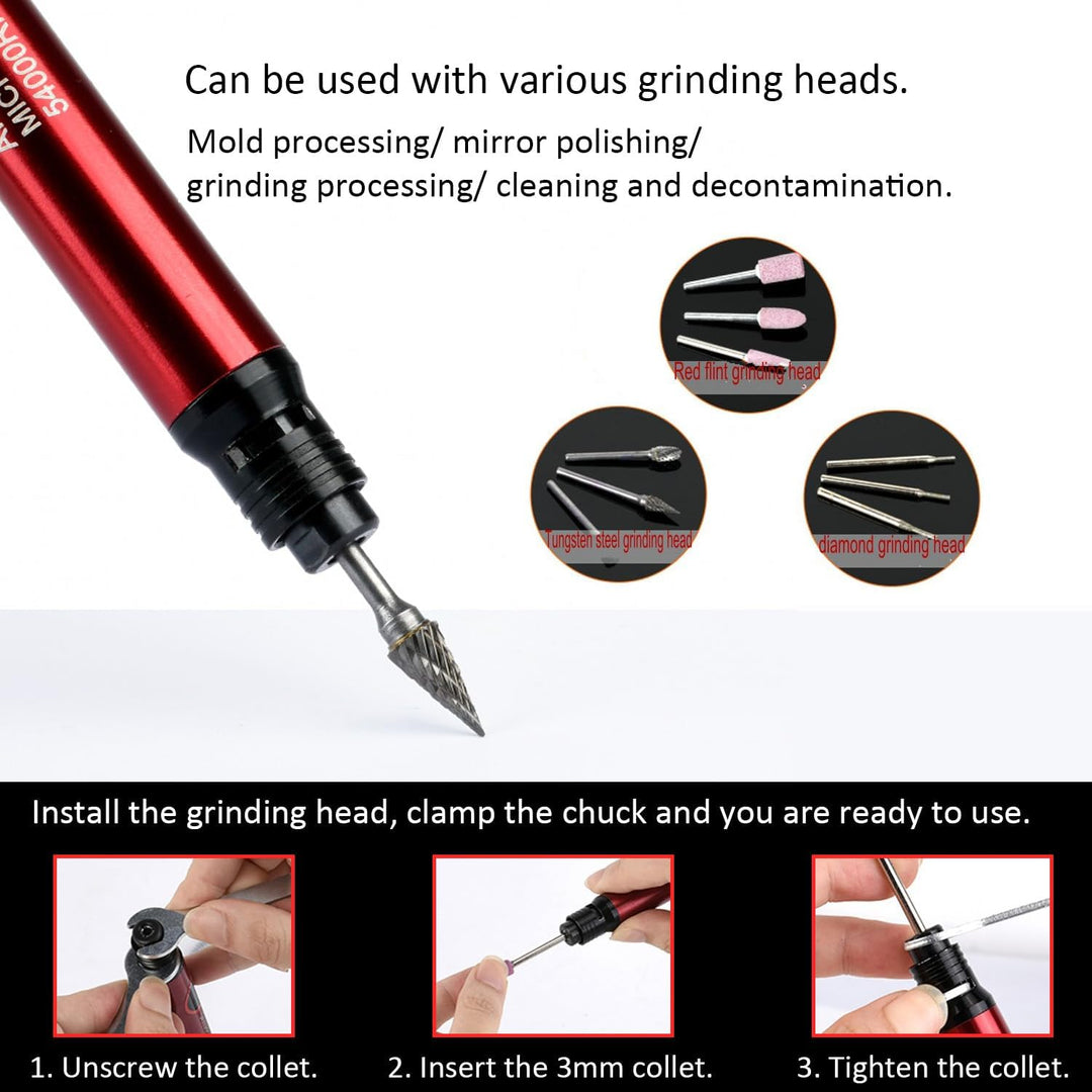 Mini Stabschleifer Bleistiftschleifer Druckluft mit 3.175mm (1/8 "), Multifunktionsluftschleifer Set