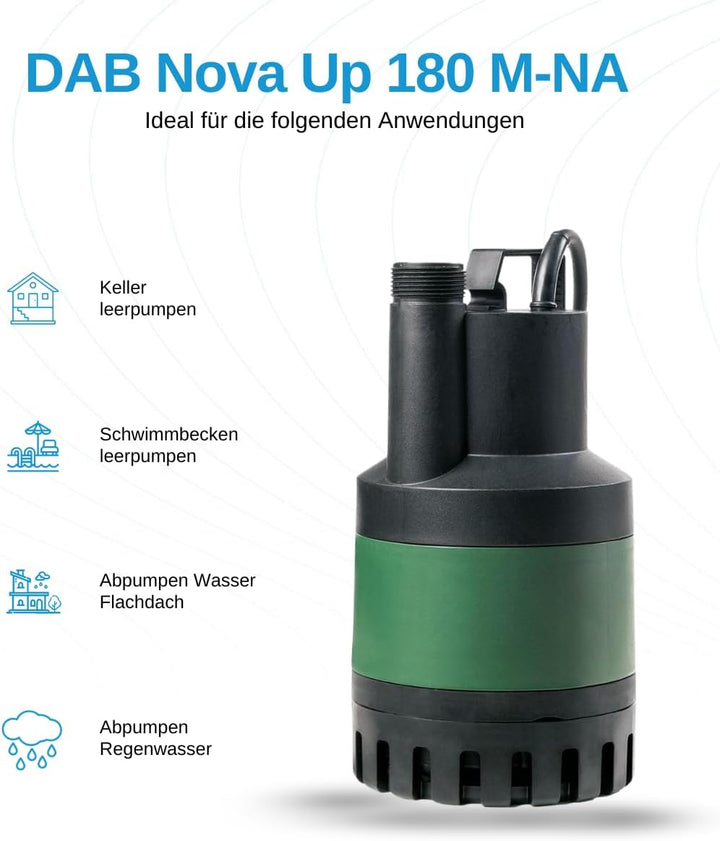 DAB Nova Up 180 M-NA Flachsauger-Tauchpumpe - 7.500 L/Std. - 280W - Förderhöhe 5 m - Korngrösse 10 m