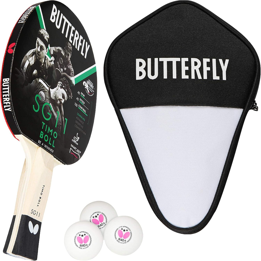 Butterfly Timo Boll SG11 Tischtennisschläger + Cell Case Tischtennishülle + 3*** ITTF R40+ Tischtenn