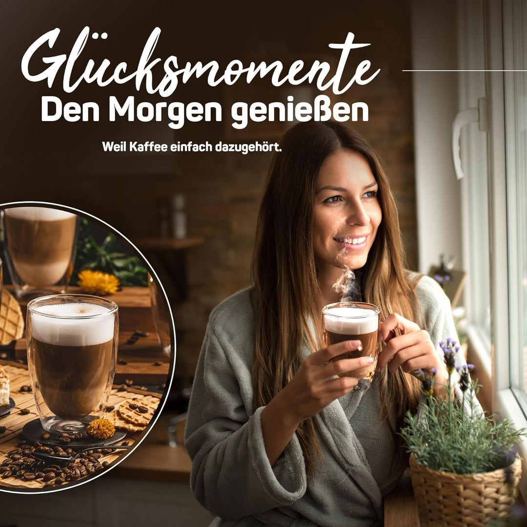ElbFuchs® Doppelwandige Latte Macchiato Gläser Set [2x 350ml] Kristallklare Thermogläser doppelwandi