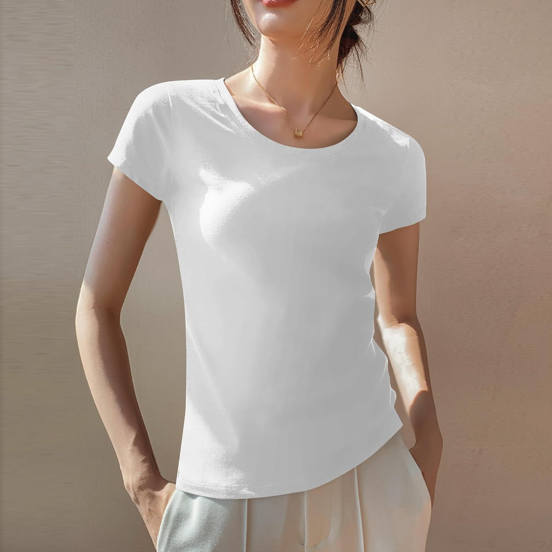 LiKing Damen T-Shirt Baumwolle Kurzarm Basic Sommer Rundhals T-Shirts Oberteile Top Bluse 1/3er Pack