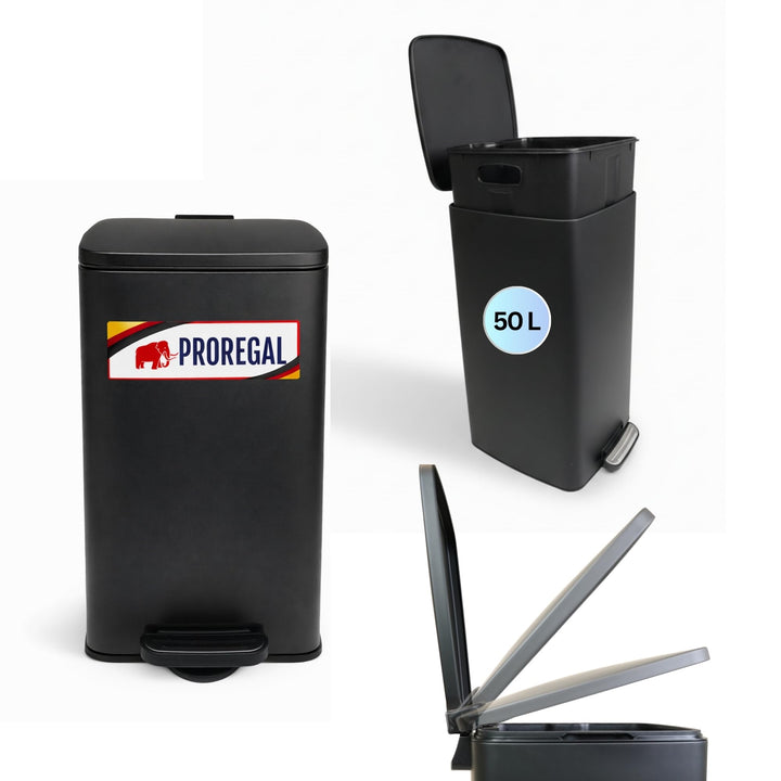 PROREGAL Mülleimer Küche Bad 50L, Abfalleimer mit Softclose & Stay-Open Deckel, Fusspedal & Inneneim