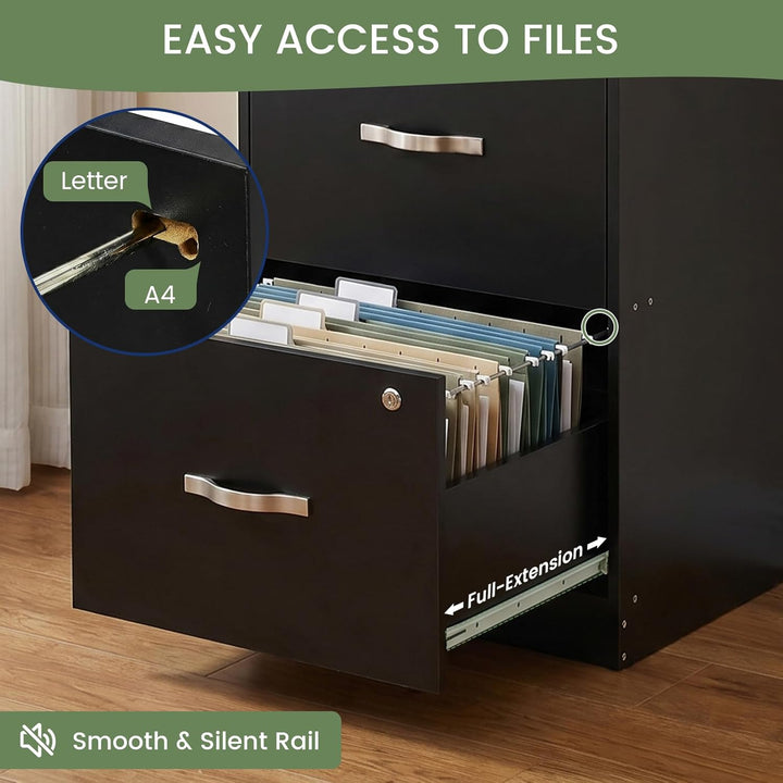 Büroschrank Abschliessbar mit 3 Schubladen, Schubladenschrank 40×41×103.5cm 3 Schubladen-Schwarz, 3
