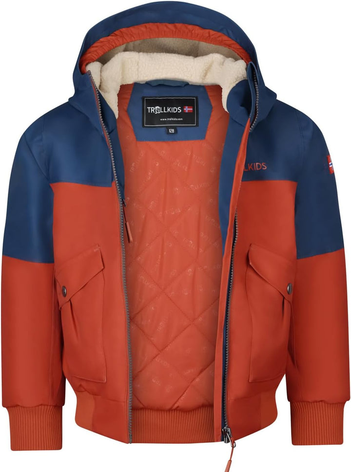 Trollkids wasserdichte atmungsaktive Kinder Jacke GRIMSTAD 98 Mystik Blau/Rostrot/Wüstensand, 98 Mys