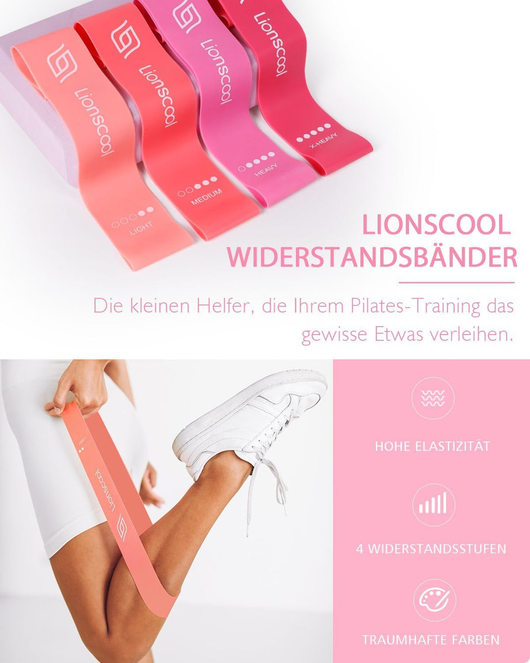 LIONSCOOL Pilates-Ring-Set – 14“/35cm Magic Circle mit Doppelgriffen – Inkl. platzfestem Miniball, W
