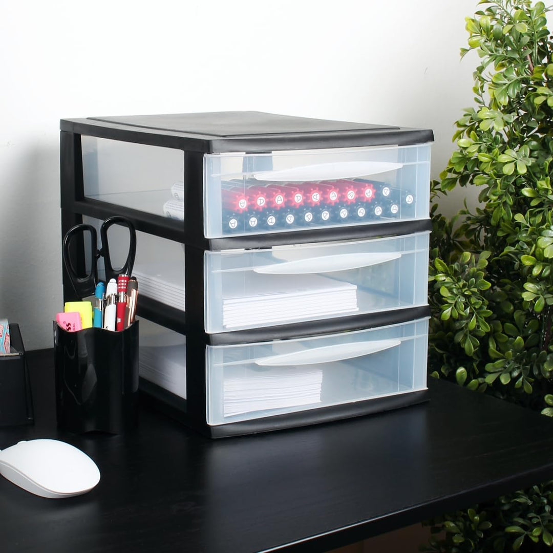 Schubladenbox A4 Schubladenschrank Kunststoff Schreibtisch Organizer mit 3 transparenten Schubladen